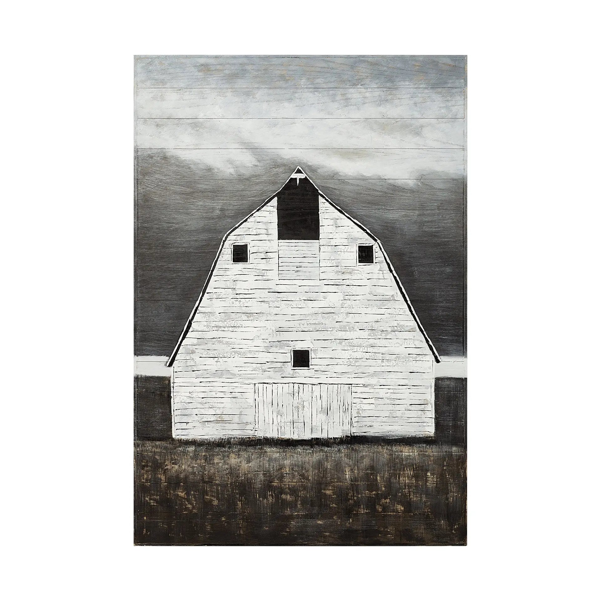 Sawmill Creek 42x62 Farmhouse White Barn Original Hand Painted on Wood Oil Painting Unframed Wall Art Homeroots Home Decor