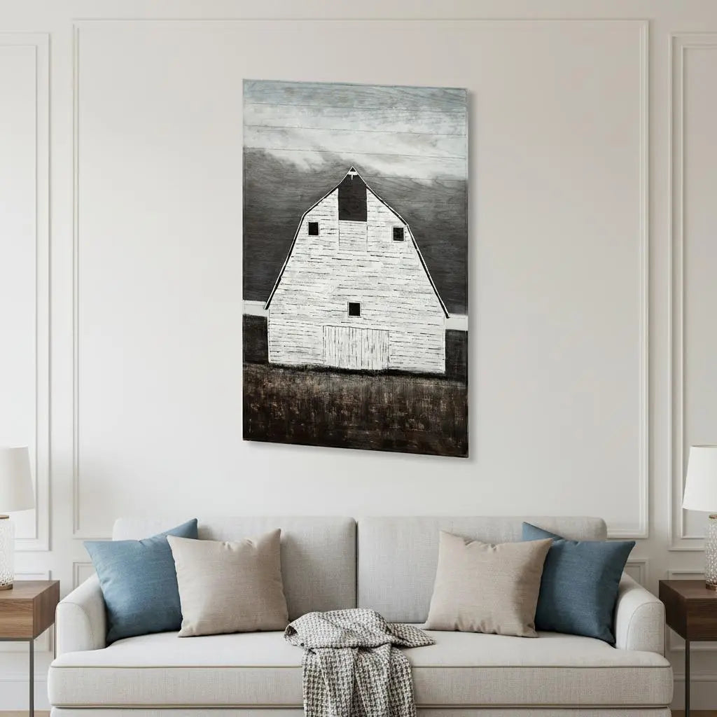 Sawmill Creek 42x62 Farmhouse White Barn Original Hand Painted on Wood Oil Painting Unframed Wall Art Homeroots Home Decor
