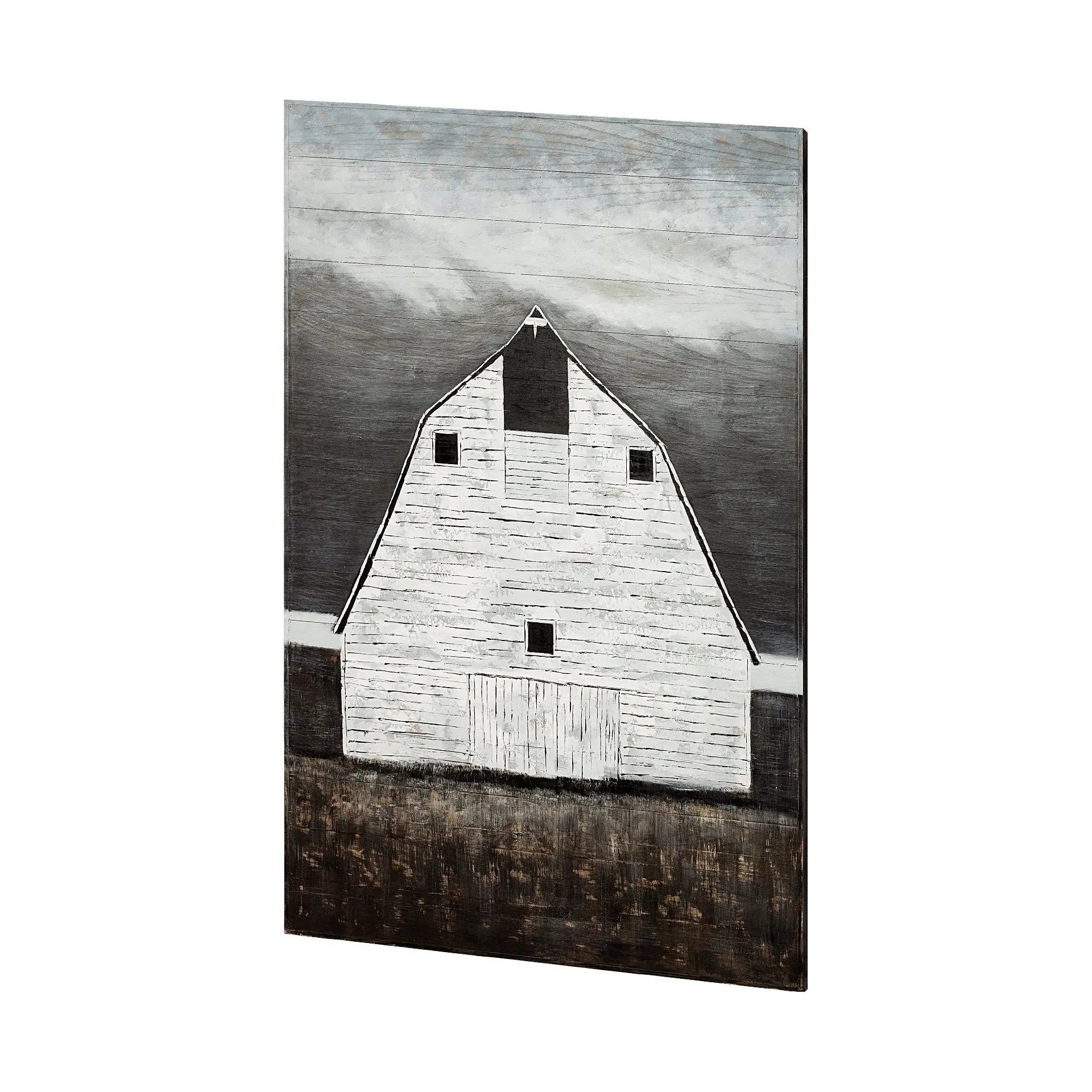 Sawmill Creek 42x62 Farmhouse White Barn Original Hand Painted on Wood Oil Painting Unframed Wall Art Homeroots Home Decor