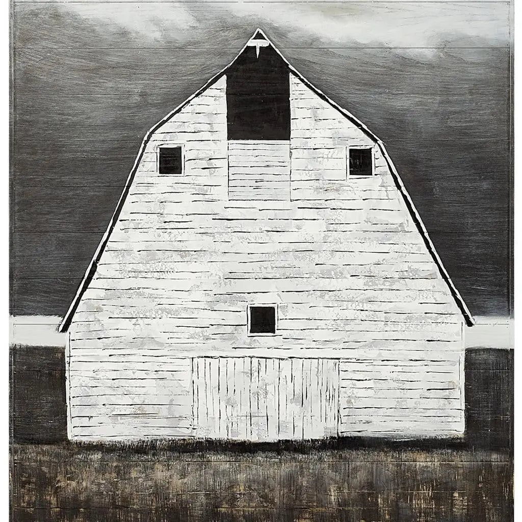 Sawmill Creek 42x62 Farmhouse White Barn Original Hand Painted on Wood Oil Painting Unframed Wall Art Homeroots Home Decor
