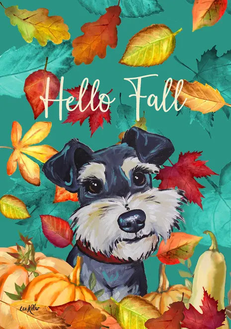 Schanuzer Uncropped - Hippie Hound Studios Fall Leaves  House and Garden Flags Best of Breed