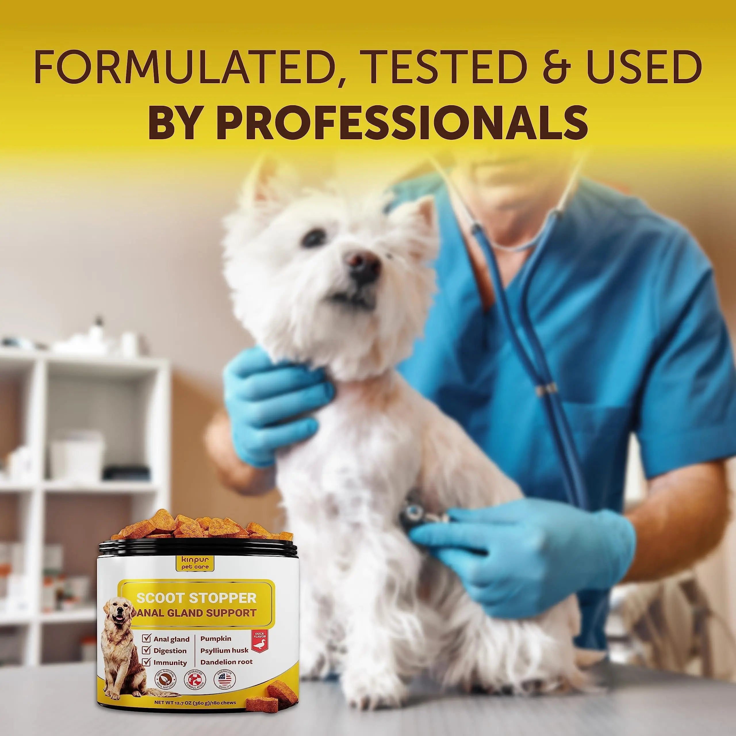 Scoot Stopper Dog Soft Chews w/Fiber - Stool Hardener for Dog Anal Gland Treatment, Digestion Support -180 Tasty Chews w/Natural Flaxseed, Pumpkin and Psyllium Husk for Dog Comfort Kinpur Pet Care