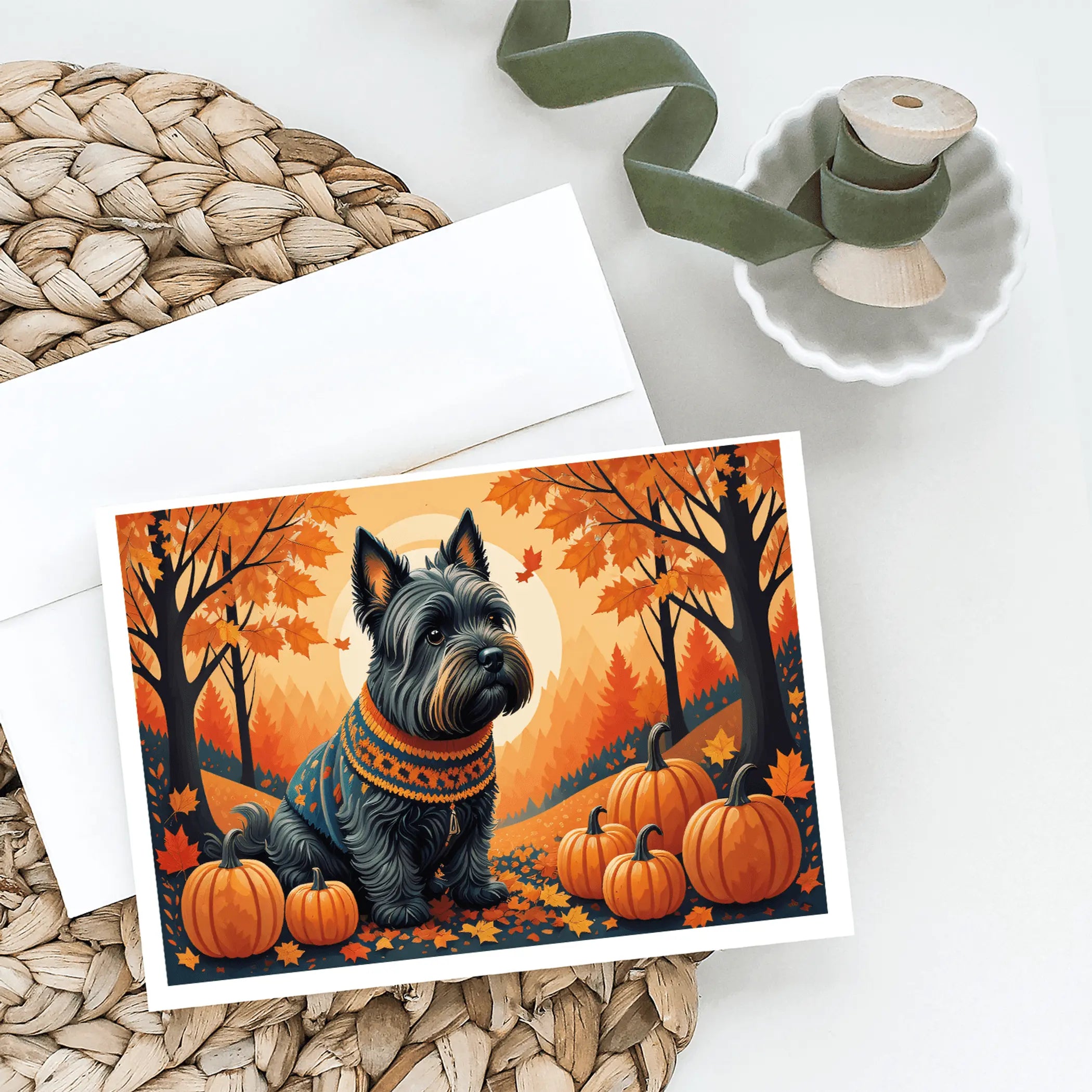 Scottish Terrier Fall Greeting Cards Pack of 8 Caroline's Treasures