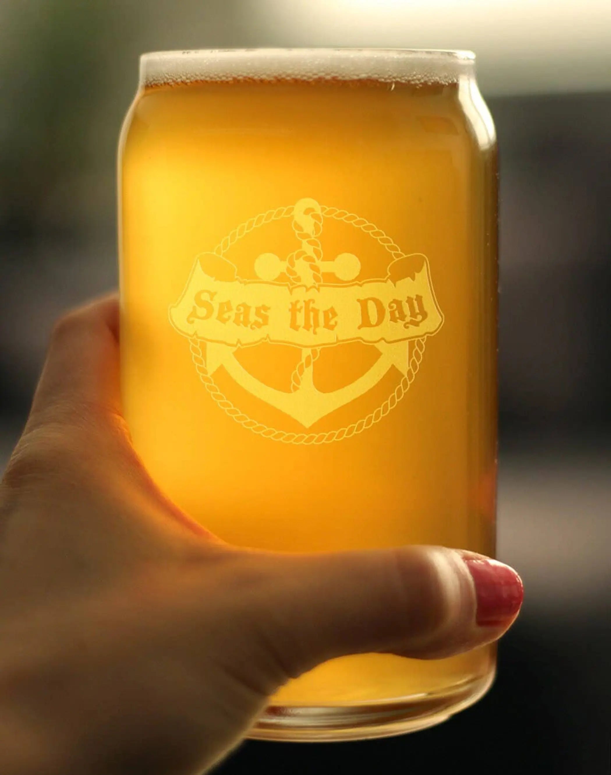 Seas the Day Beer Can Pint Glass - Ocean Beach Gifts Bevvee