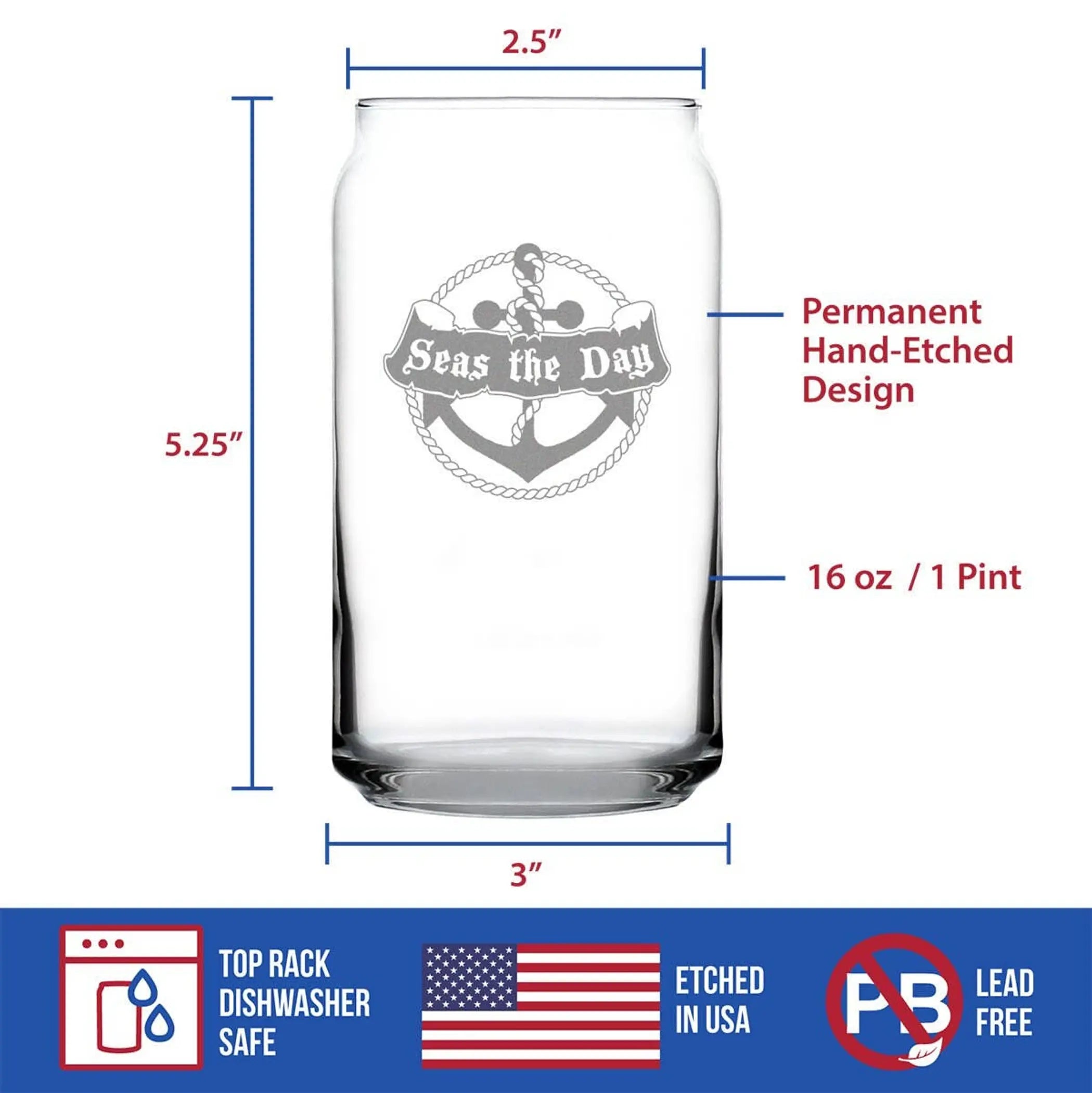 Seas the Day Beer Can Pint Glass - Ocean Beach Gifts Bevvee