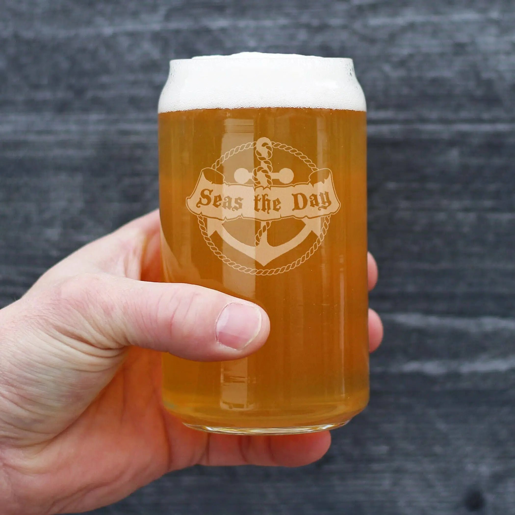 Seas the Day Beer Can Pint Glass - Ocean Beach Gifts Bevvee