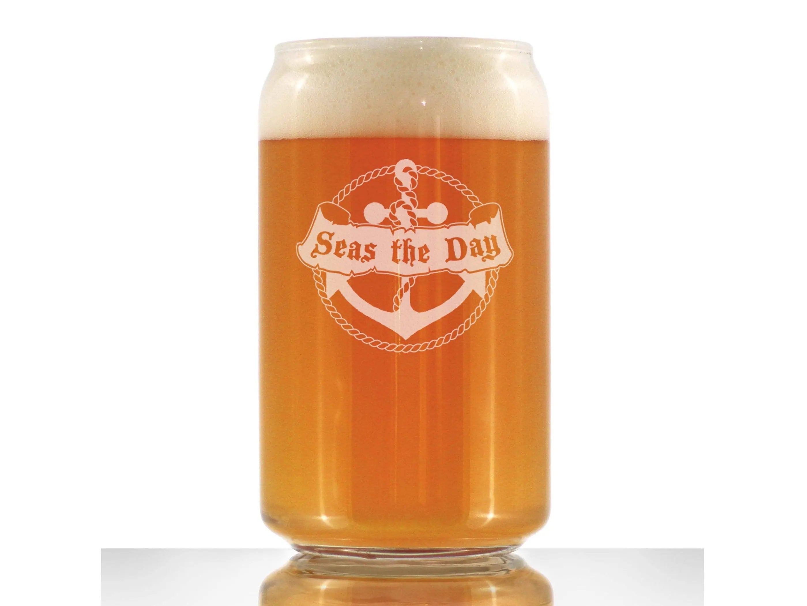 Seas the Day Beer Can Pint Glass - Ocean Beach Gifts Bevvee