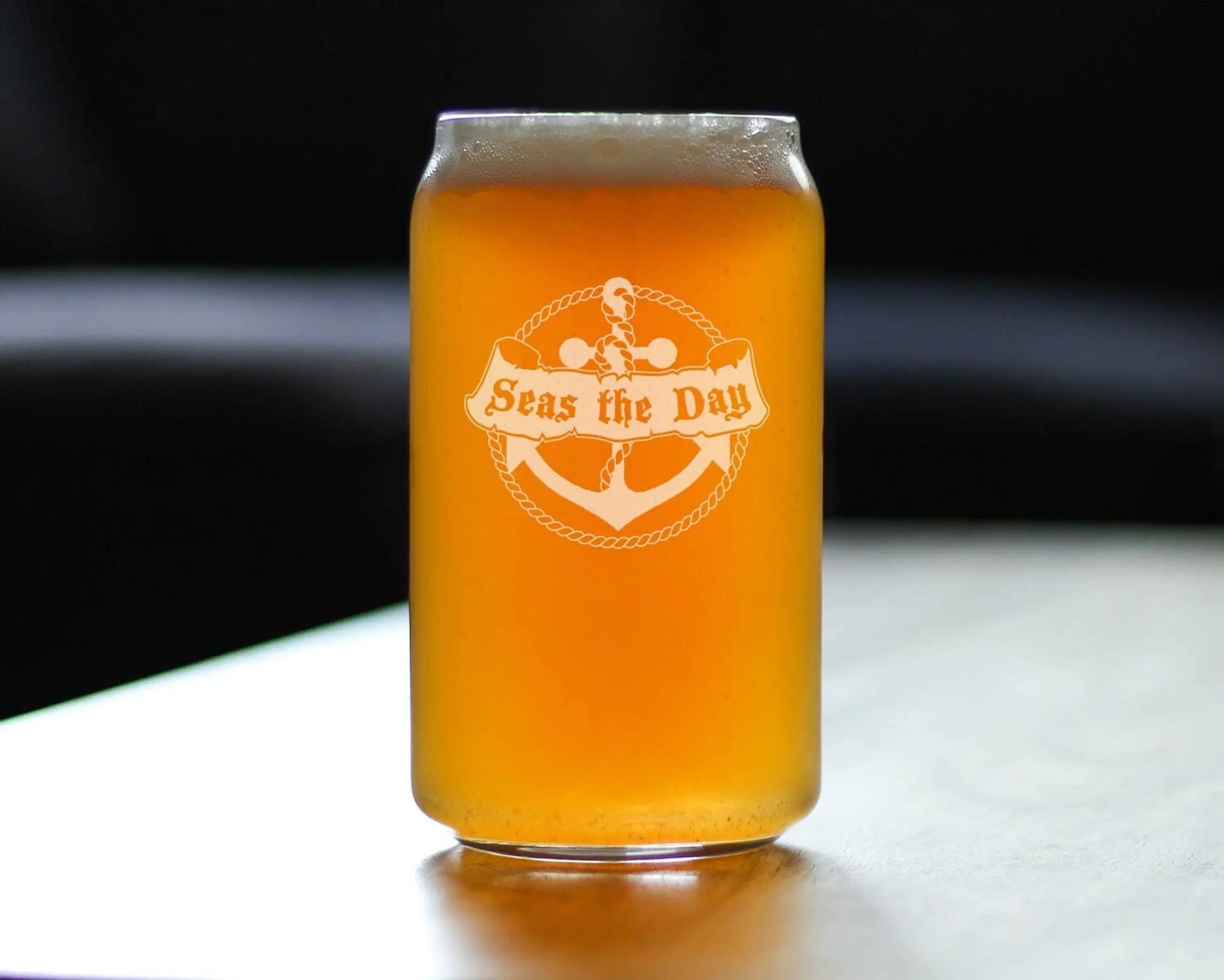 Seas the Day Beer Can Pint Glass - Ocean Beach Gifts Bevvee