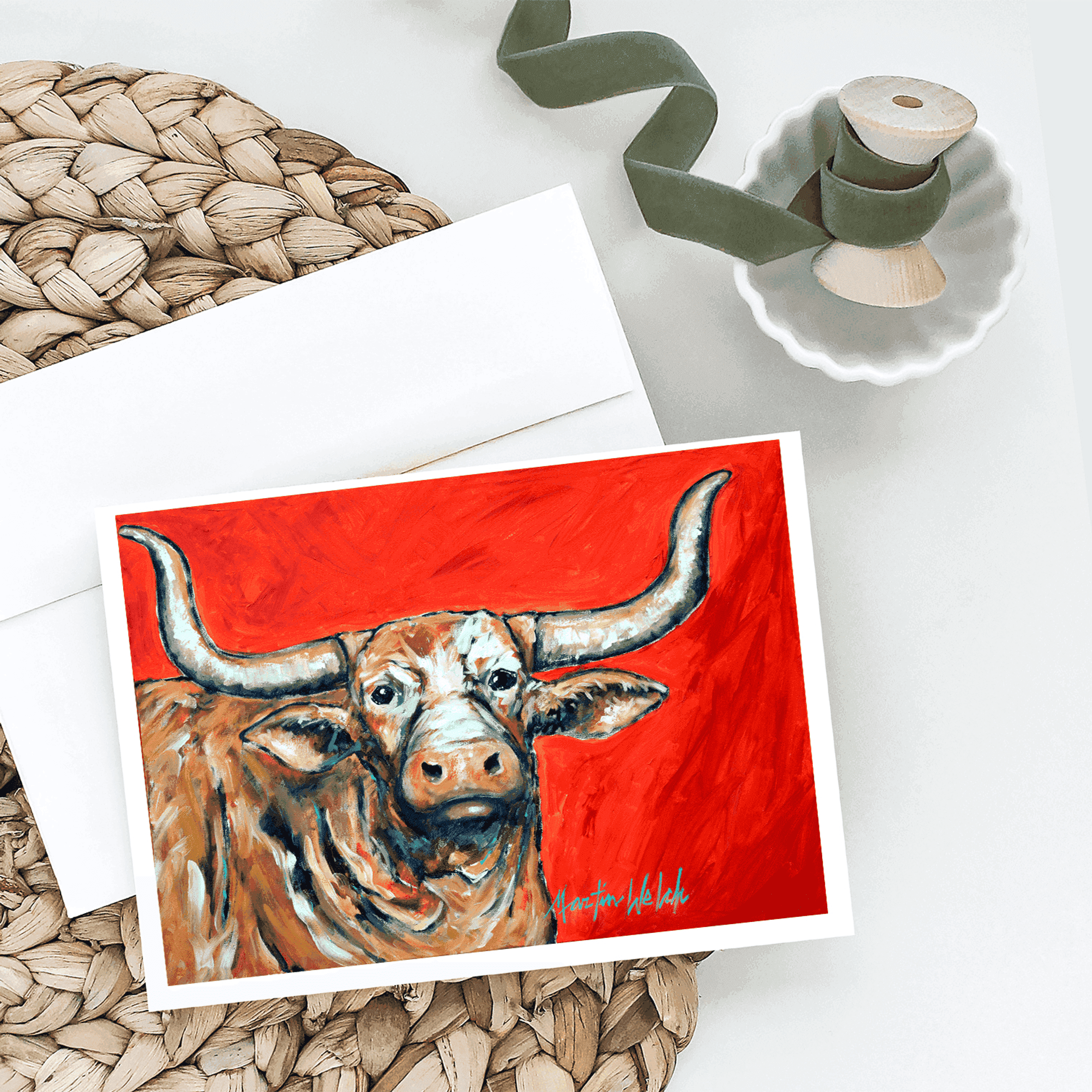 See Red Longhorn Cow Greeting Cards Pack of 8 Caroline's Treasures