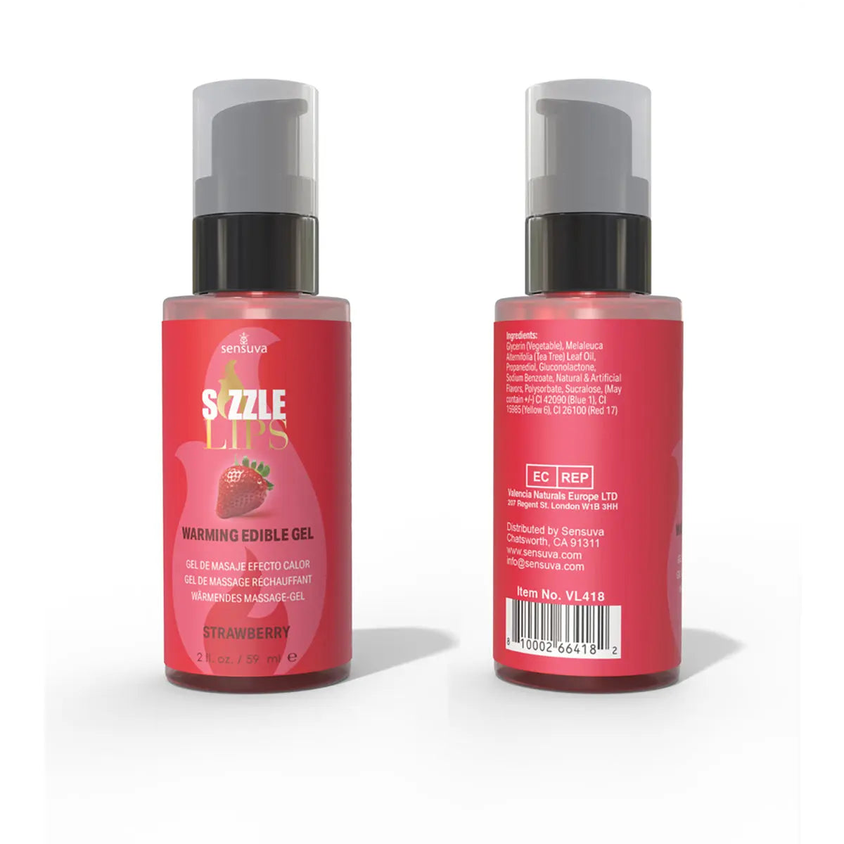 Sensuva Sizzle Lips Warming Gel Strawberry 2 oz. Sensuva