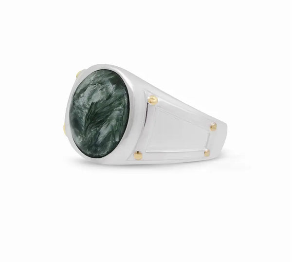 Seraphinite Iconic Stone Signet Ring in Sterling Silver Luv My Jewelry