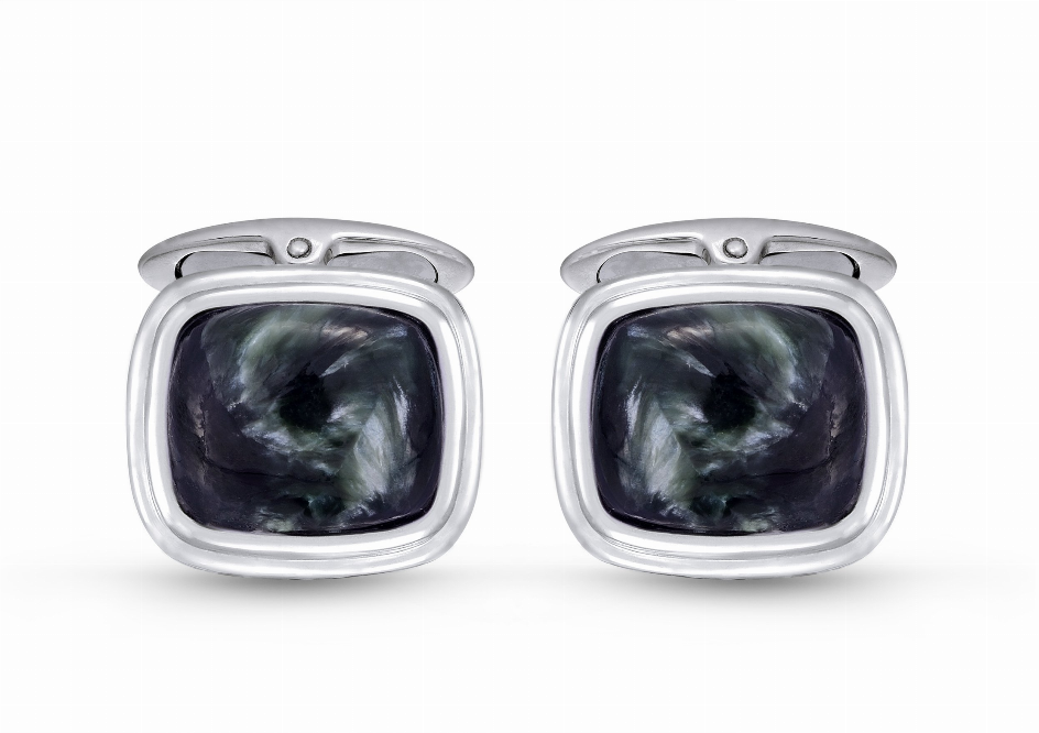 Seraphinite Stone Cufflinks in Black Rhodium Plated Sterling Silver Luv My Jewelry