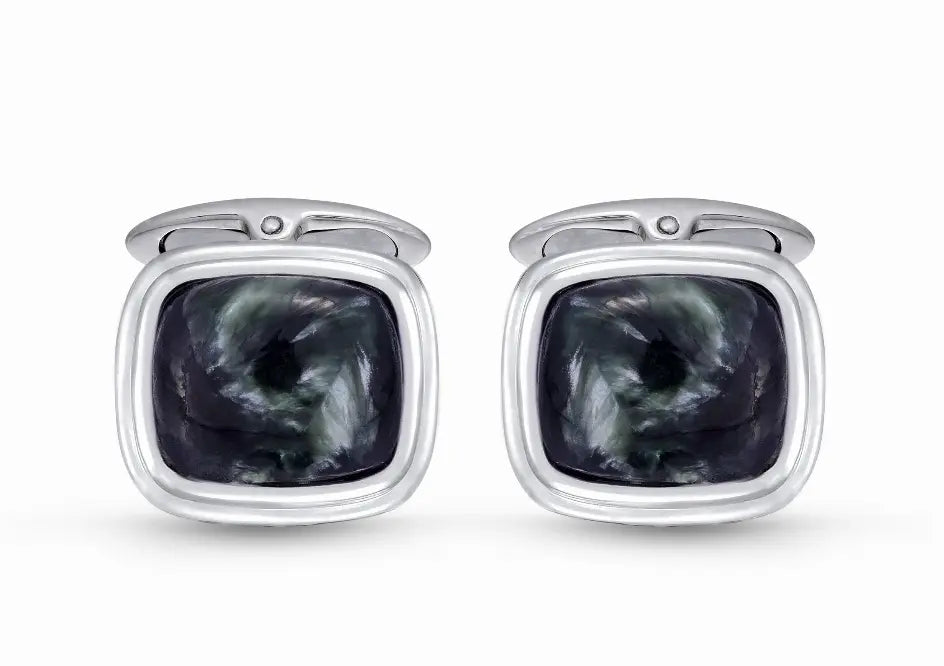 Seraphinite Stone Cufflinks in Black Rhodium Plated Sterling Silver Luv My Jewelry