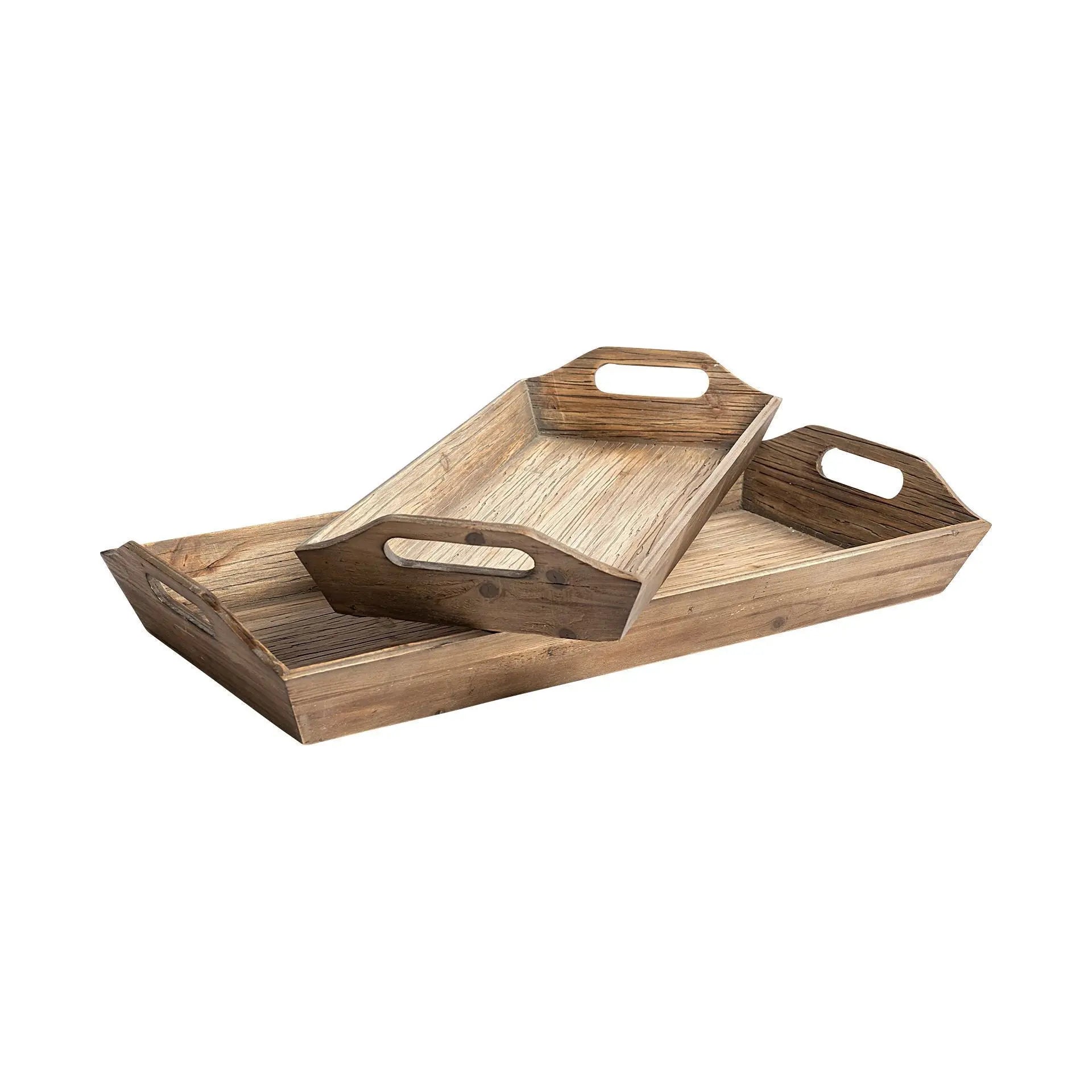 Set Of 2 Natural Brown Wood With Grains And Knots Highlight Trays Homeroots Kitchen & Dining