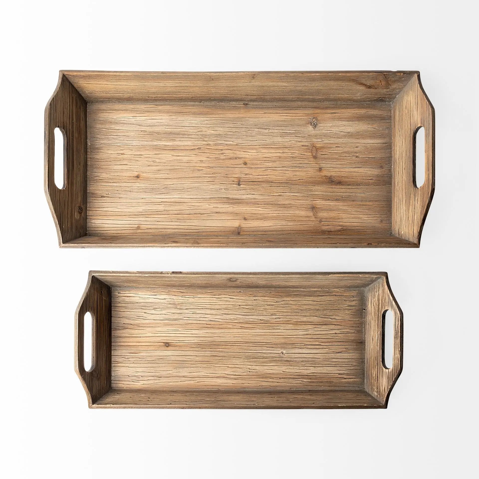 Set Of 2 Natural Brown Wood With Grains And Knots Highlight Trays Homeroots Kitchen & Dining