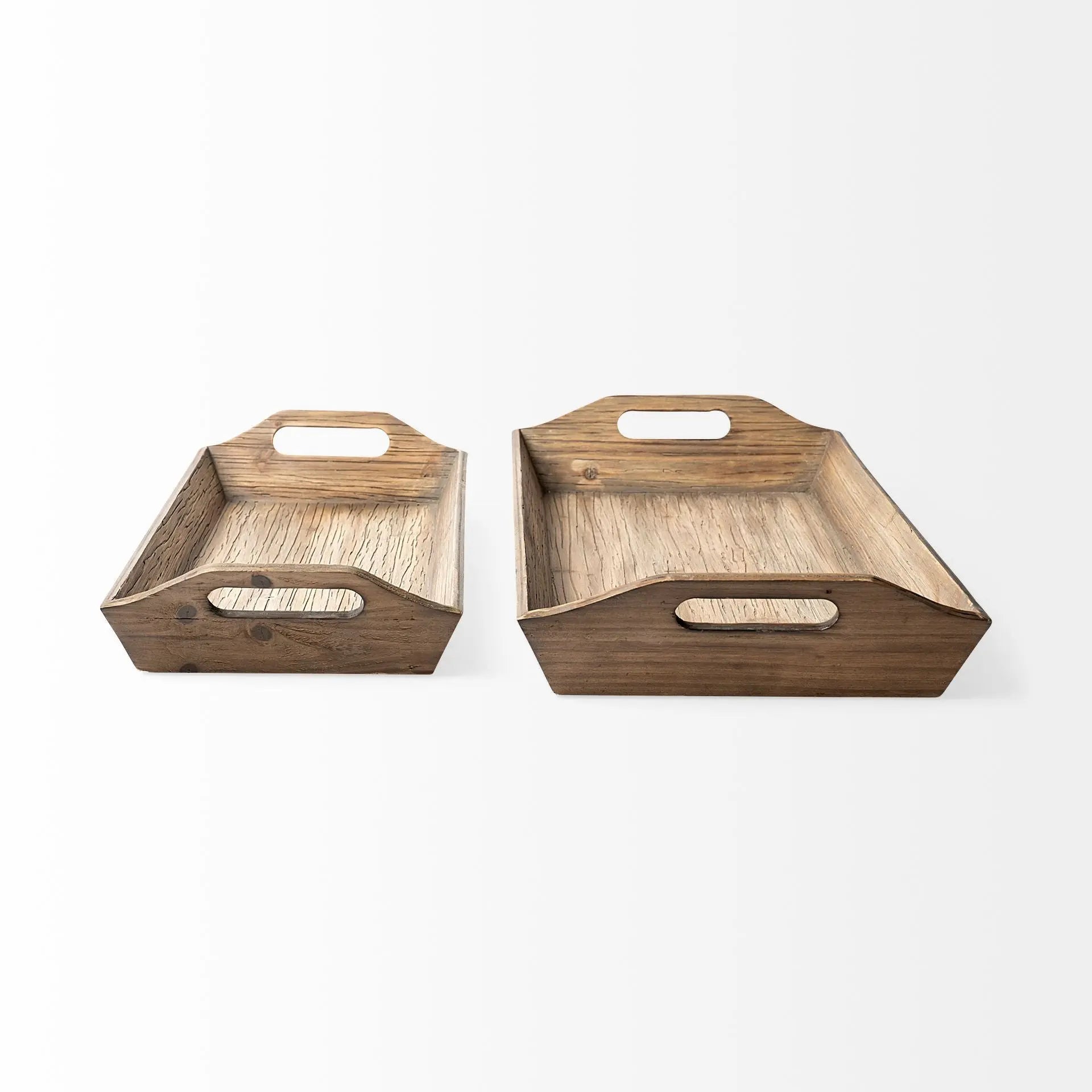 Set Of 2 Natural Brown Wood With Grains And Knots Highlight Trays Homeroots Kitchen & Dining