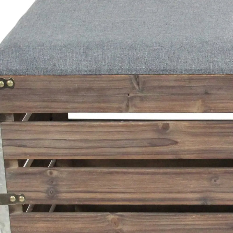 Set Of 2 Square Gray Linen Fabric And Wood Slats Storage Benches Homeroots Living Room