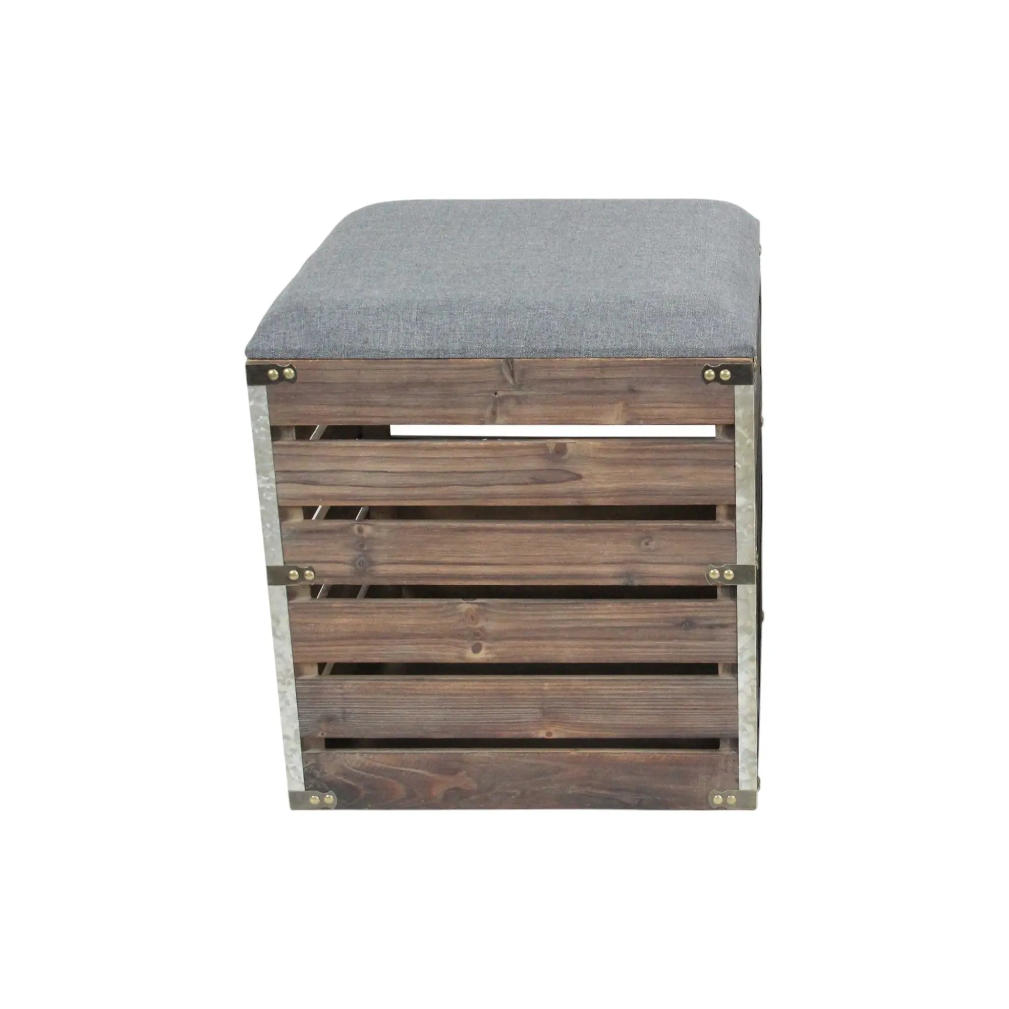 Set Of 2 Square Gray Linen Fabric And Wood Slats Storage Benches Homeroots Living Room
