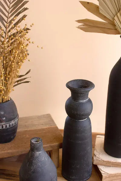 Set Of Five Modern Black Clay Vases Kalalou