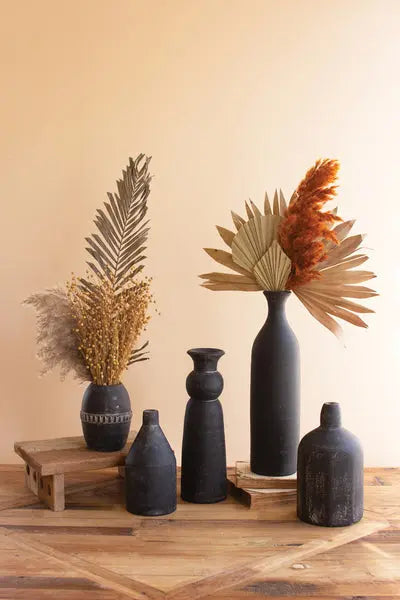 Set Of Five Modern Black Clay Vases Kalalou