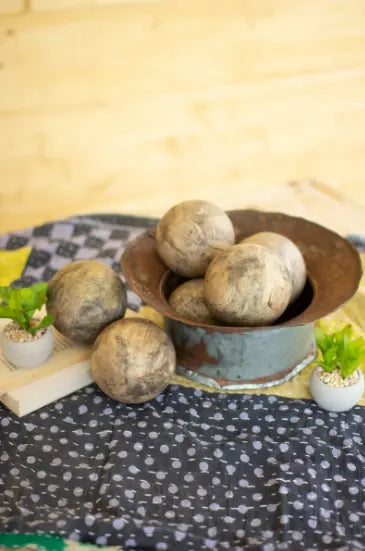 Set Of Six Hand Carved Mango Wood Spheres Kalalou