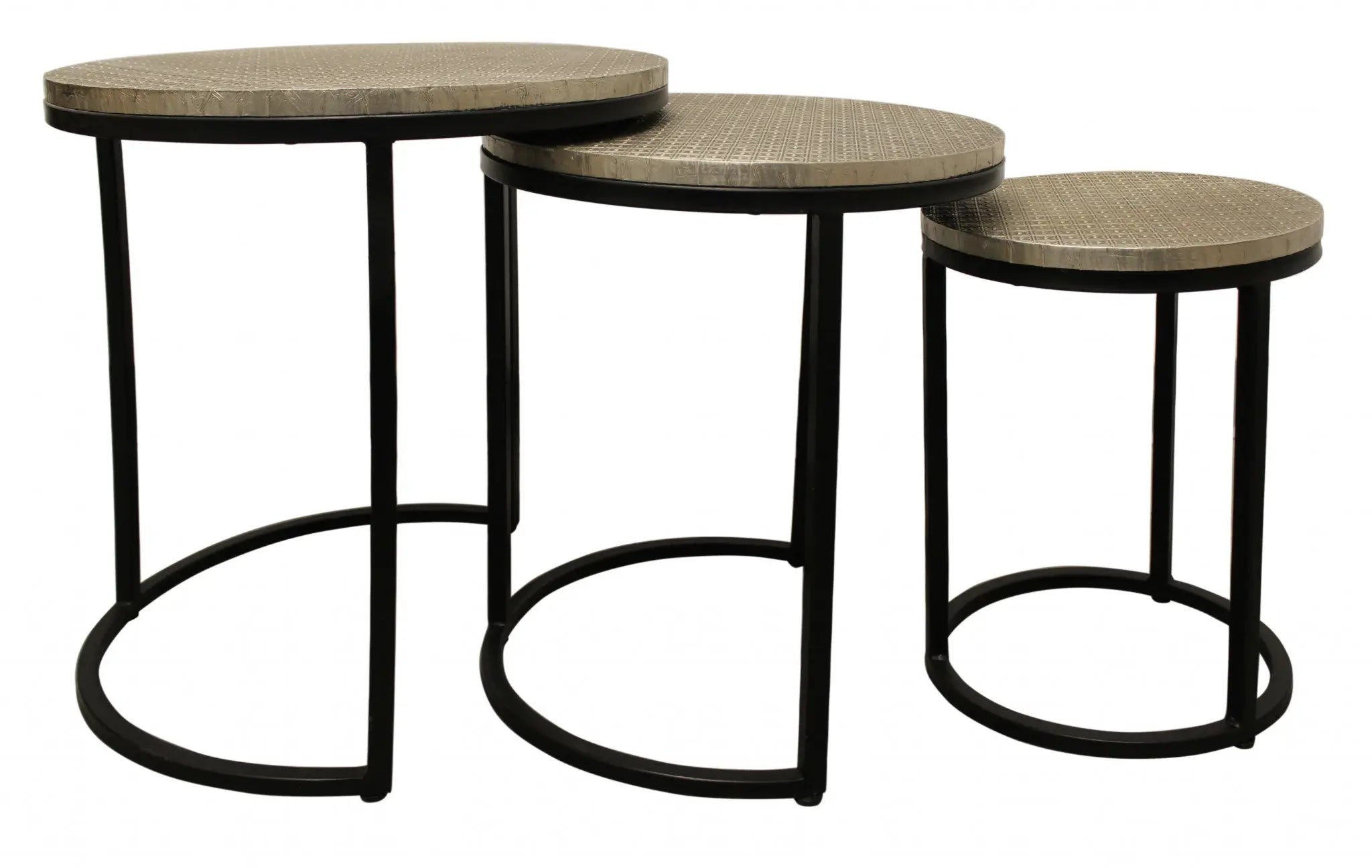 Set Of Three 19" Black And Silver Round Nested Tables Homeroots Living Room
