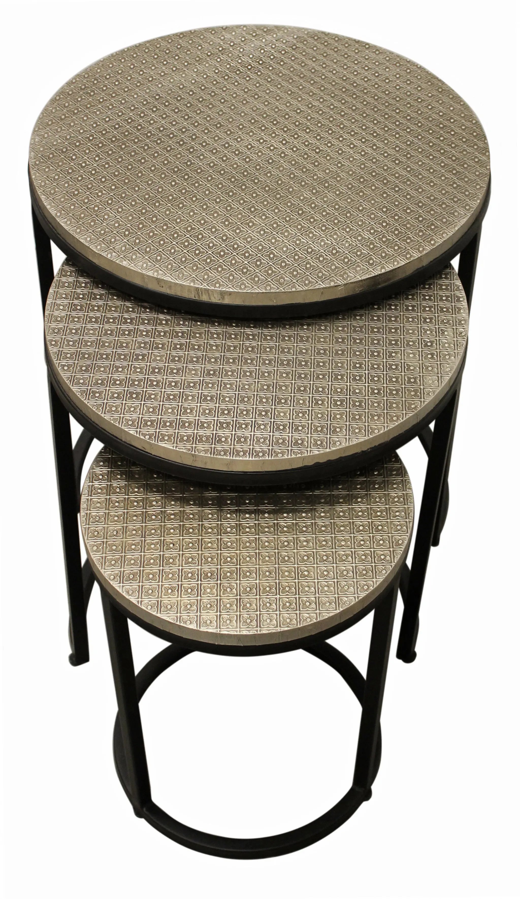 Set Of Three 19" Black And Silver Round Nested Tables Homeroots Living Room