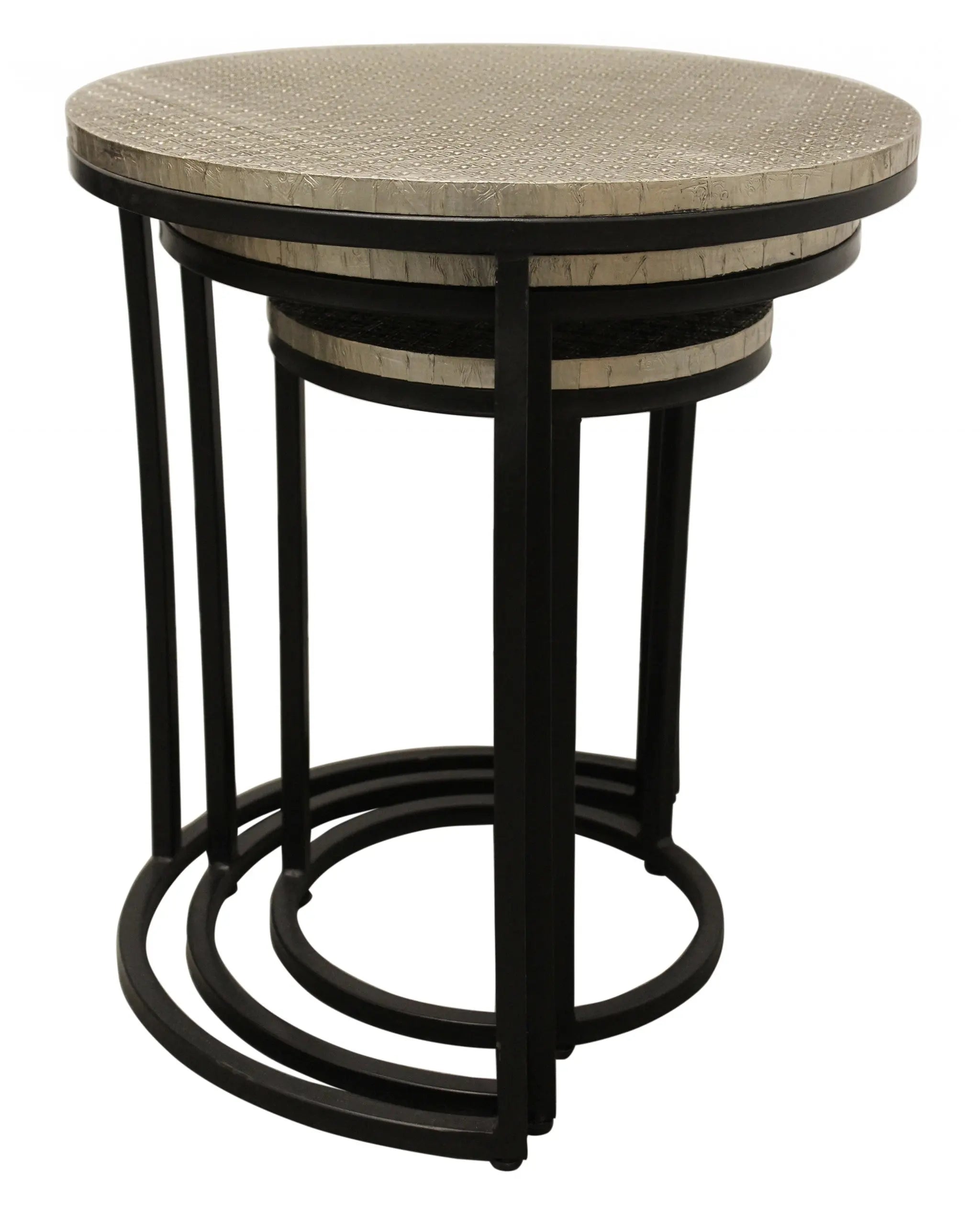 Set Of Three 19" Black And Silver Round Nested Tables Homeroots Living Room