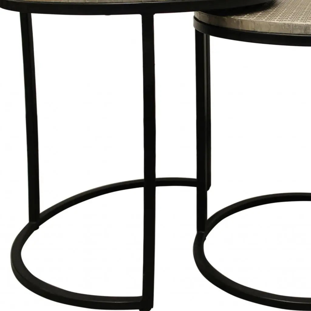 Set Of Three 19" Black And Silver Round Nested Tables Homeroots Living Room
