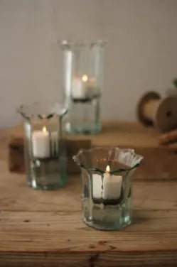 Set Of Three Recycled Glass Ribbed Votive Cylinders Kalalou