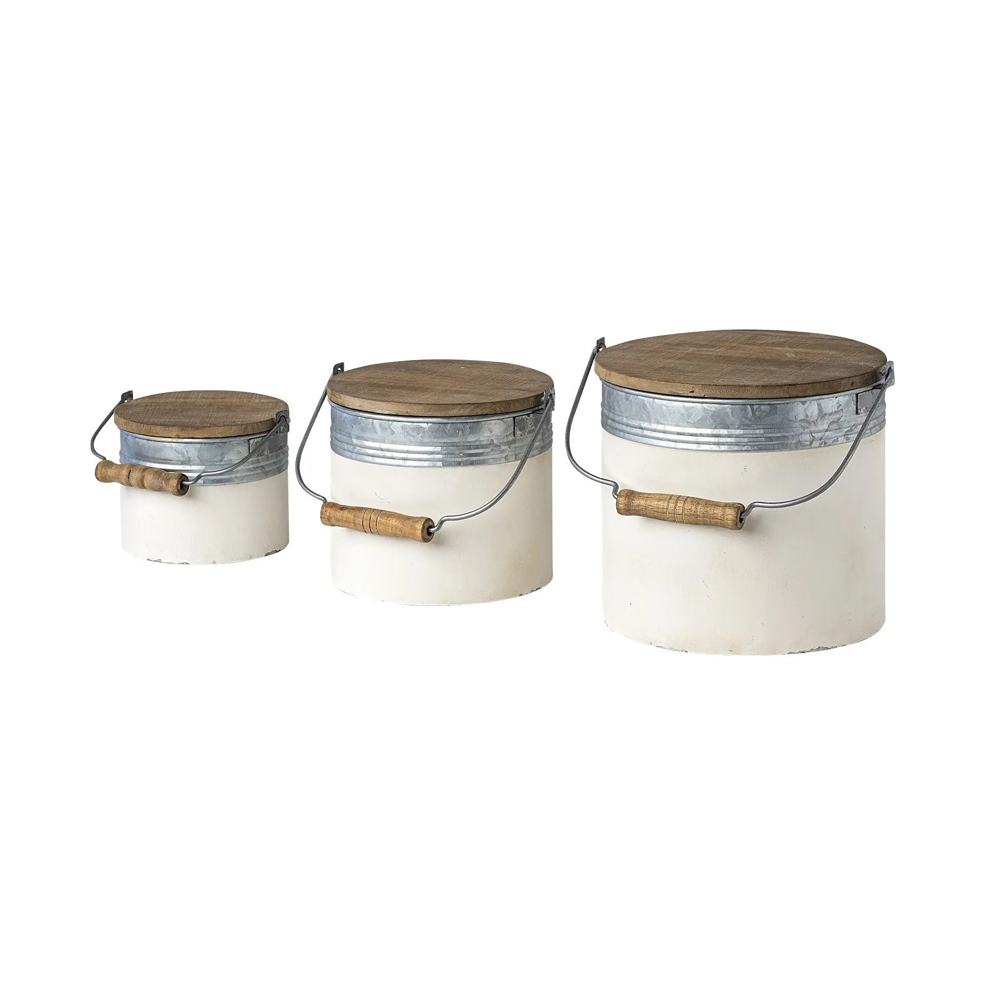 Set Of Three Rustic White Metal Storage Cans Homeroots Office