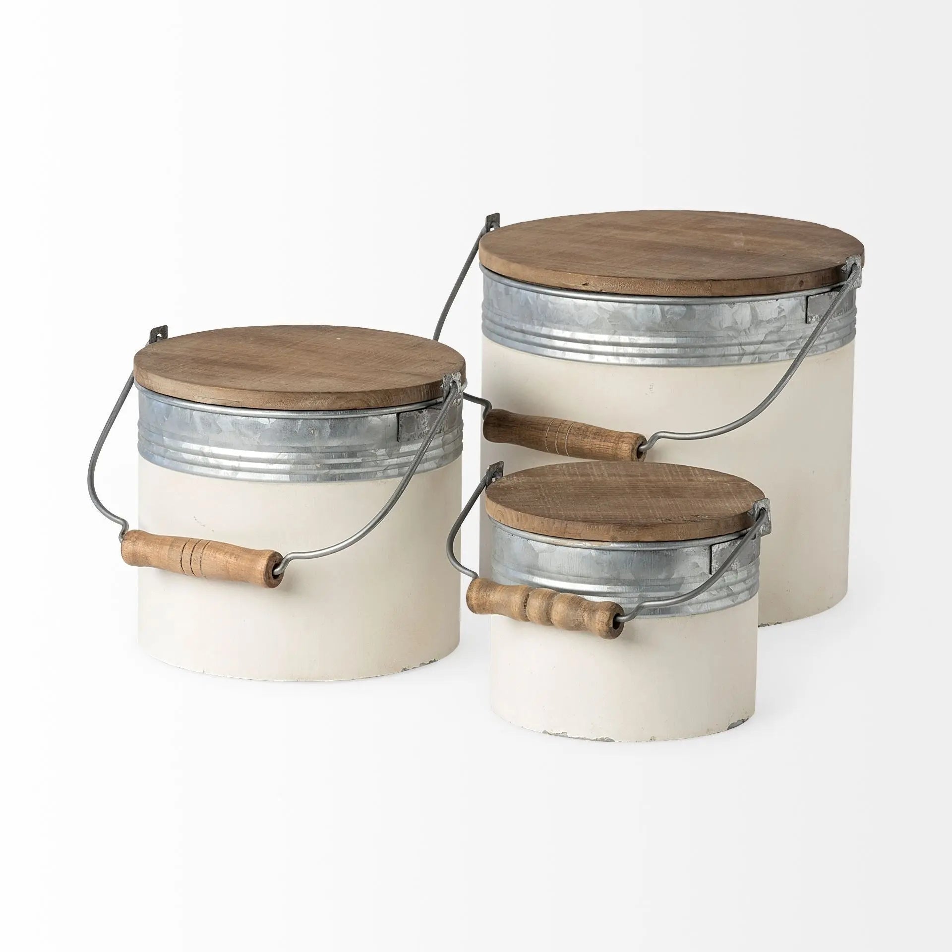 Set Of Three Rustic White Metal Storage Cans Homeroots Office