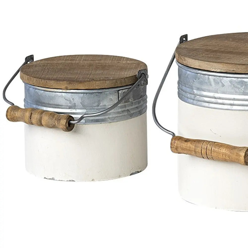 Set Of Three Rustic White Metal Storage Cans Homeroots Office