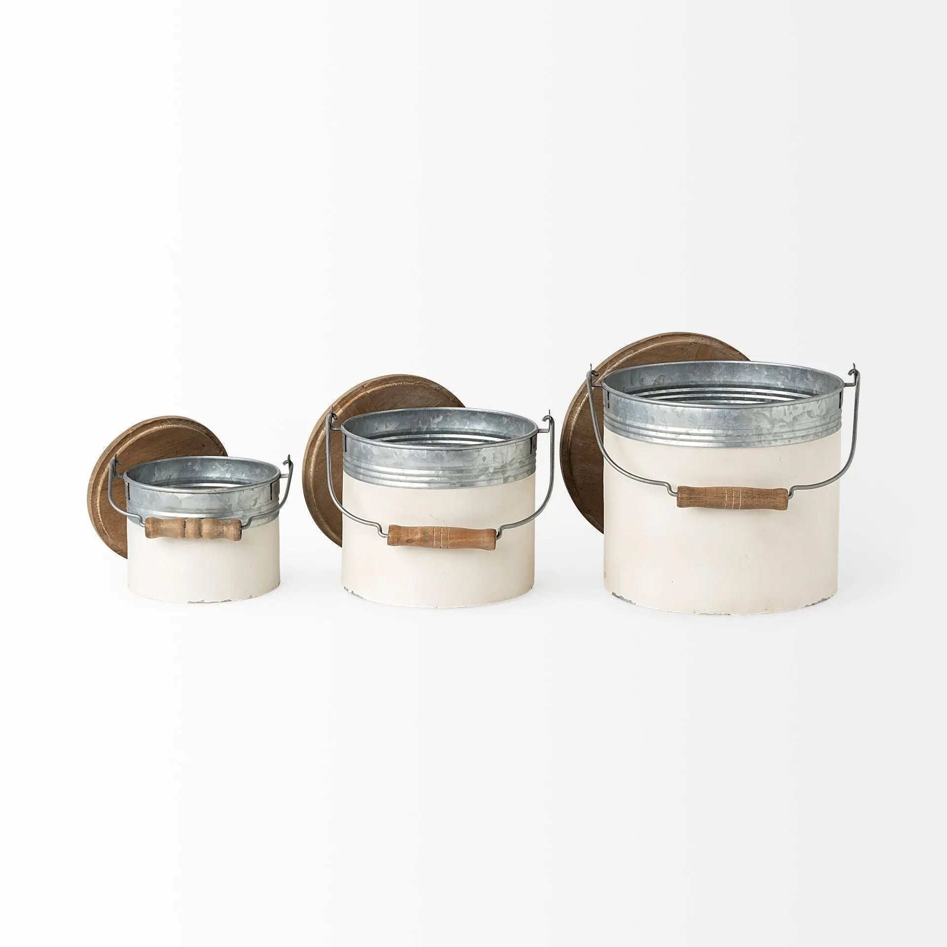 Set Of Three Rustic White Metal Storage Cans Homeroots Office