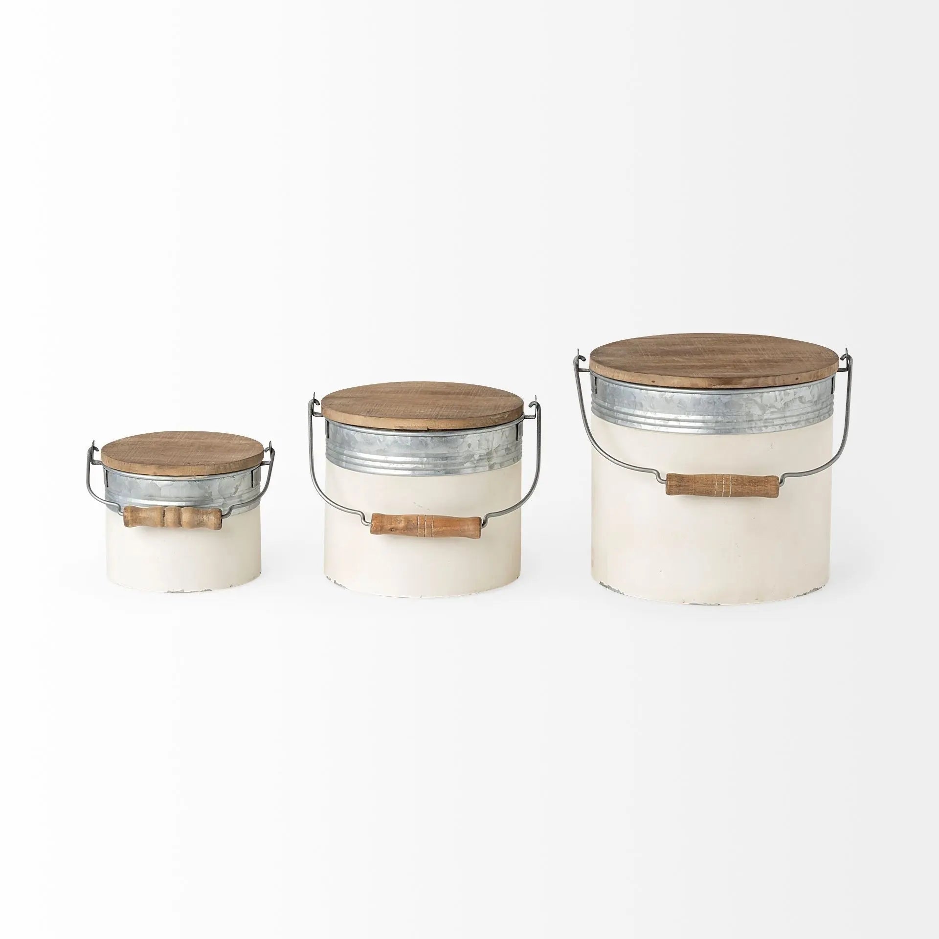 Set Of Three Rustic White Metal Storage Cans Homeroots Office
