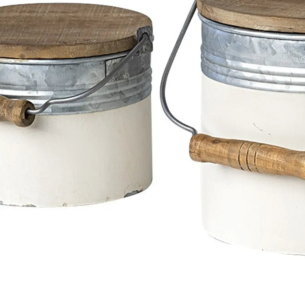 Set Of Three Rustic White Metal Storage Cans Homeroots Office