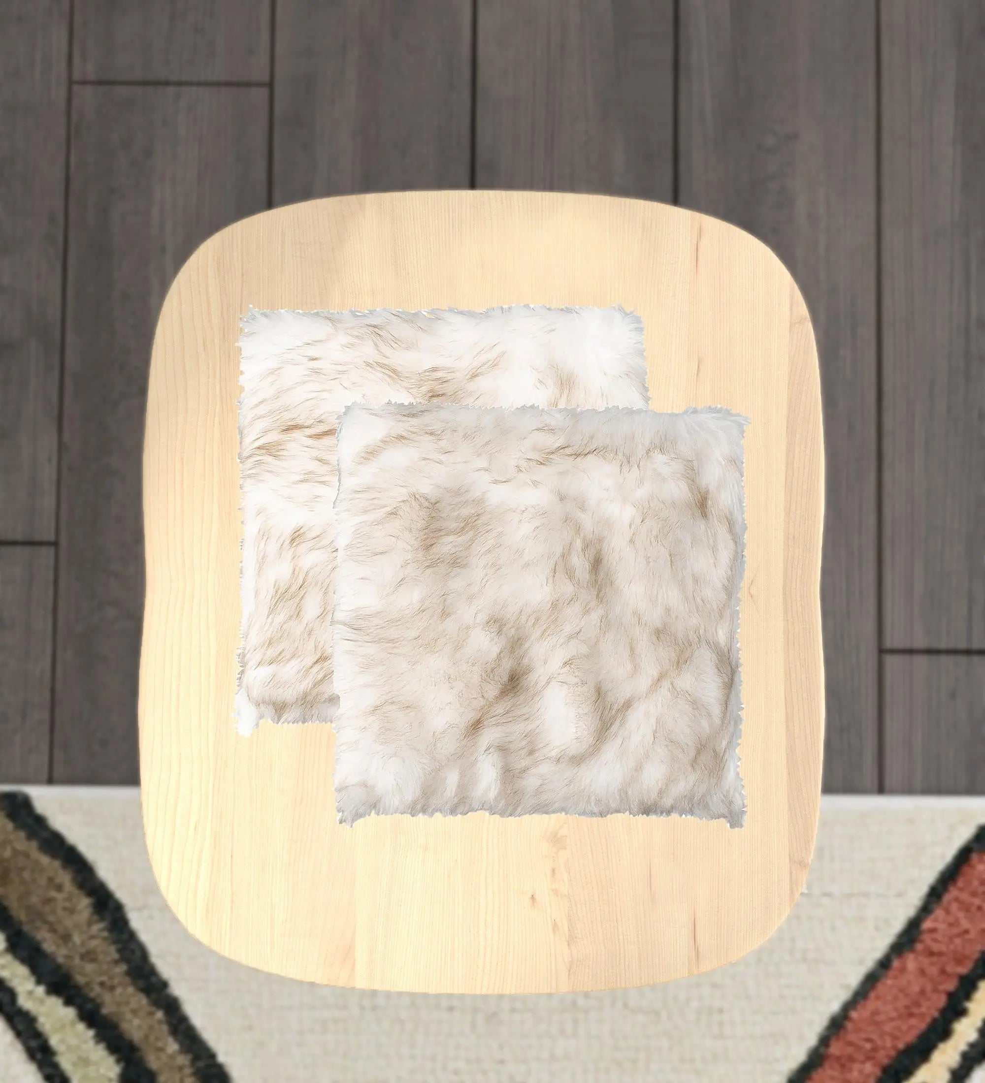 Set Of Two 17" X 17" Gradient Tan Faux Fur Dining Chair Pad Homeroots Kitchen & Dining
