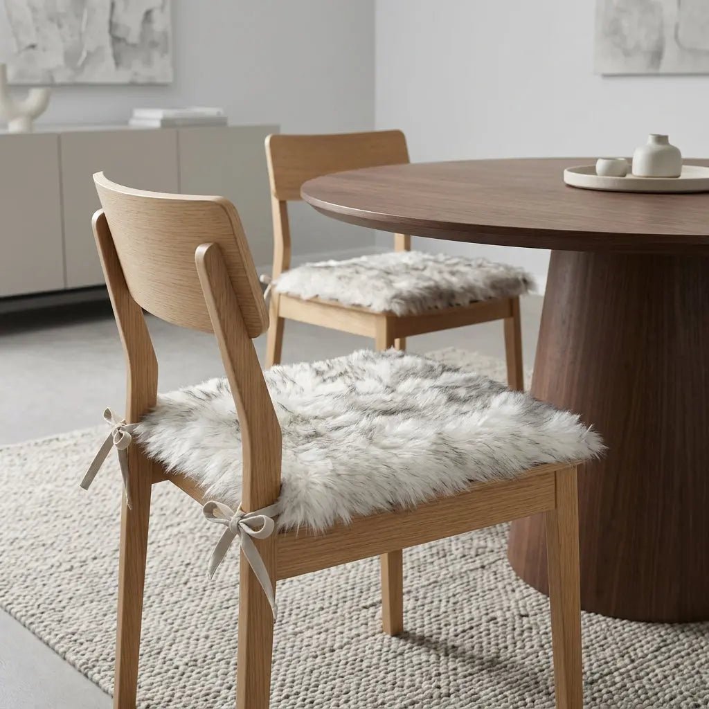 Set Of Two 17" X 17"  Ombre Grey Faux Fur Dining Chair Cushion Pads Homeroots Kitchen & Dining