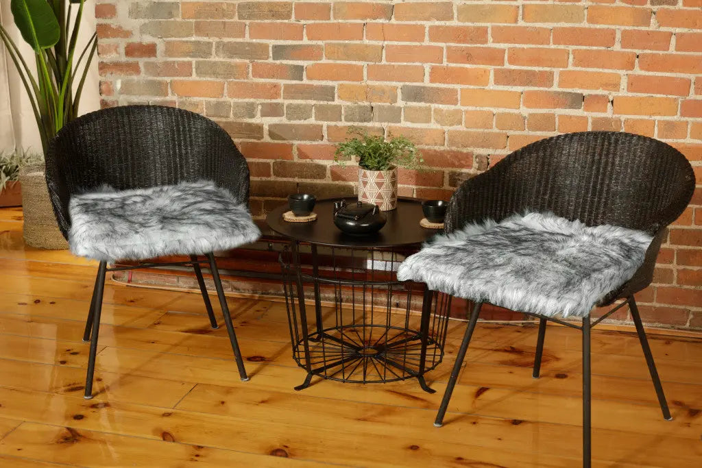Set Of Two 17" X 17"  Ombre Grey Faux Fur Dining Chair Cushion Pads Homeroots Kitchen & Dining