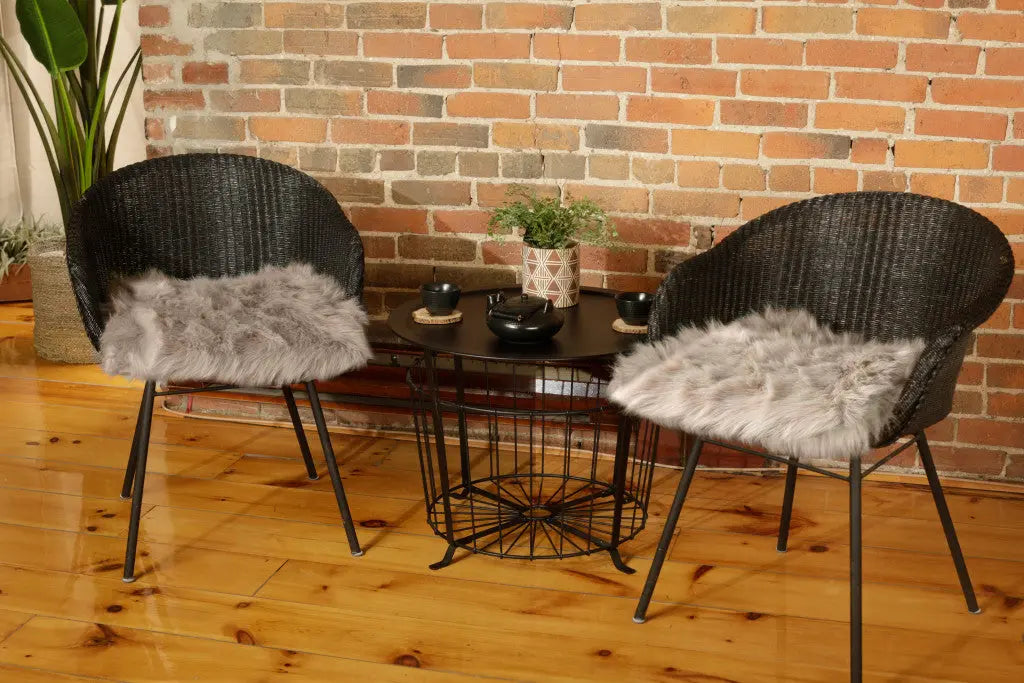 Set Of Two 17" X 17" Taupe Faux Fur Solid Color Dining Chair Pads Homeroots Kitchen & Dining