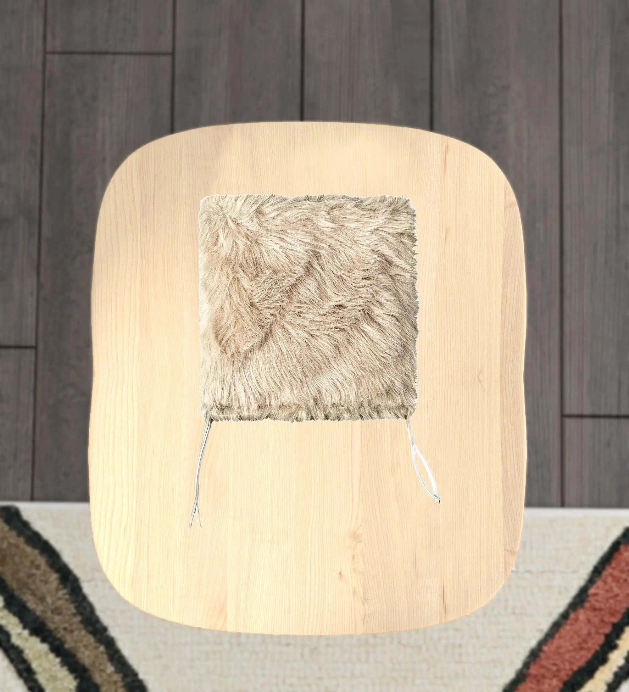 Set Of Two 17" X 17" Taupe Faux Fur Solid Color Dining Chair Pads Homeroots Kitchen & Dining
