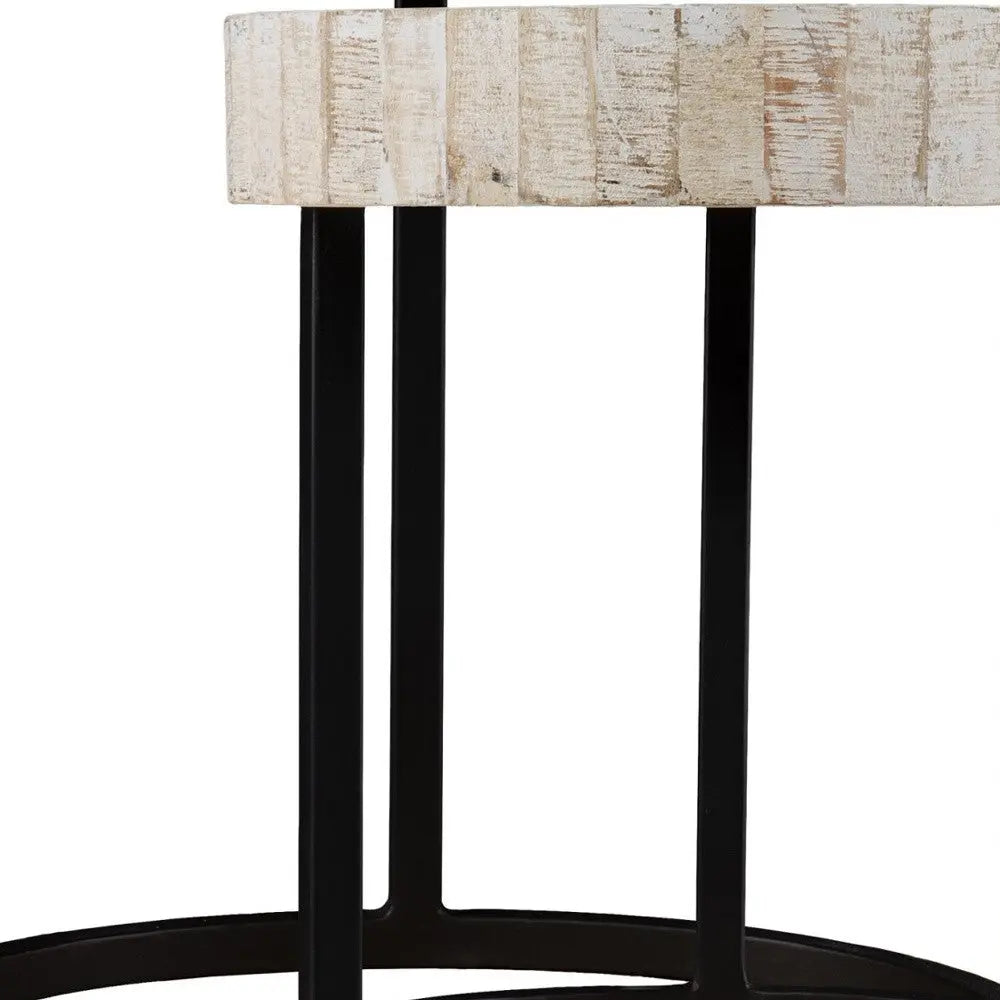 Set Of Two 21" White Solid Wood And Iron Round Nested Tables Homeroots Living Room