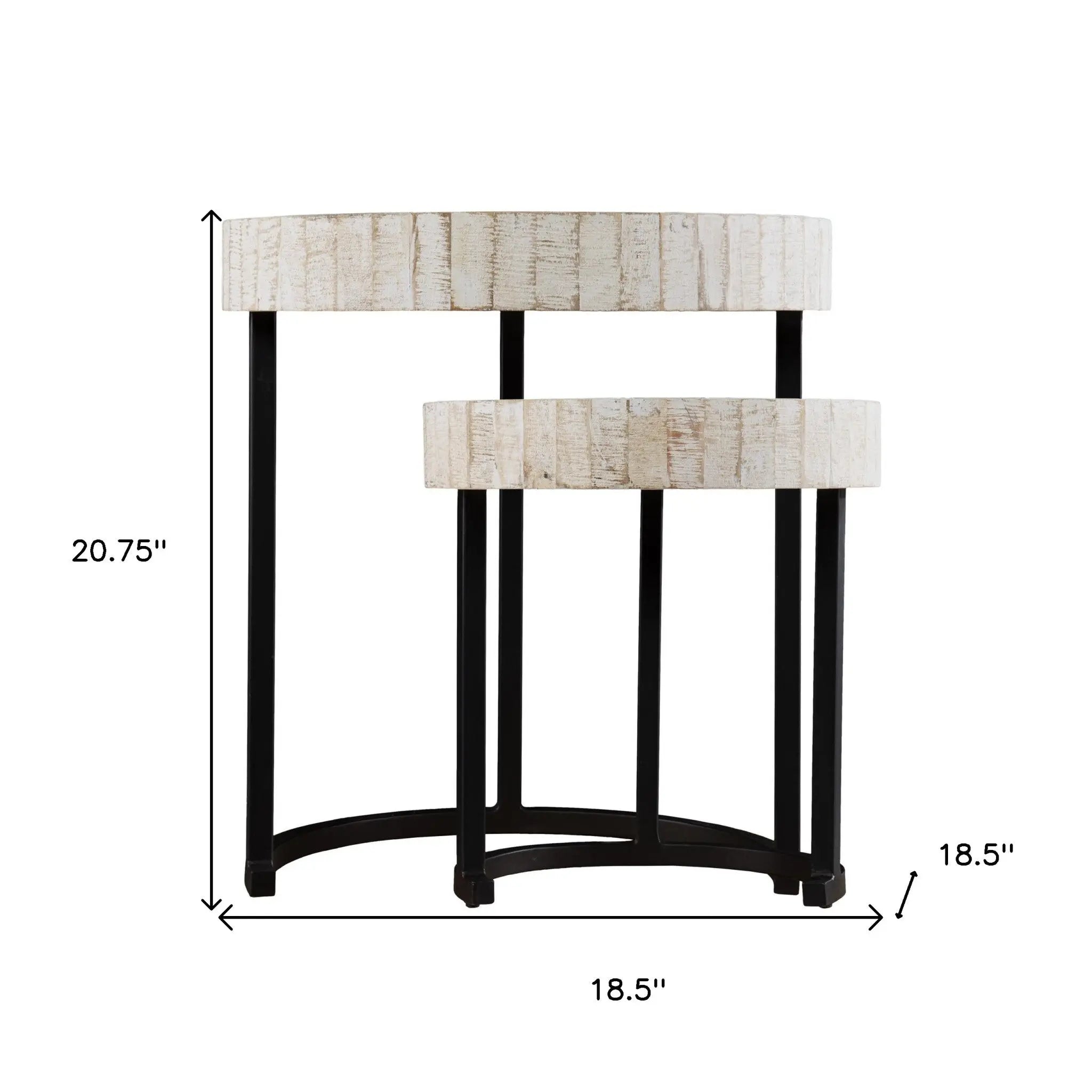 Set Of Two 21" White Solid Wood And Iron Round Nested Tables Homeroots Living Room