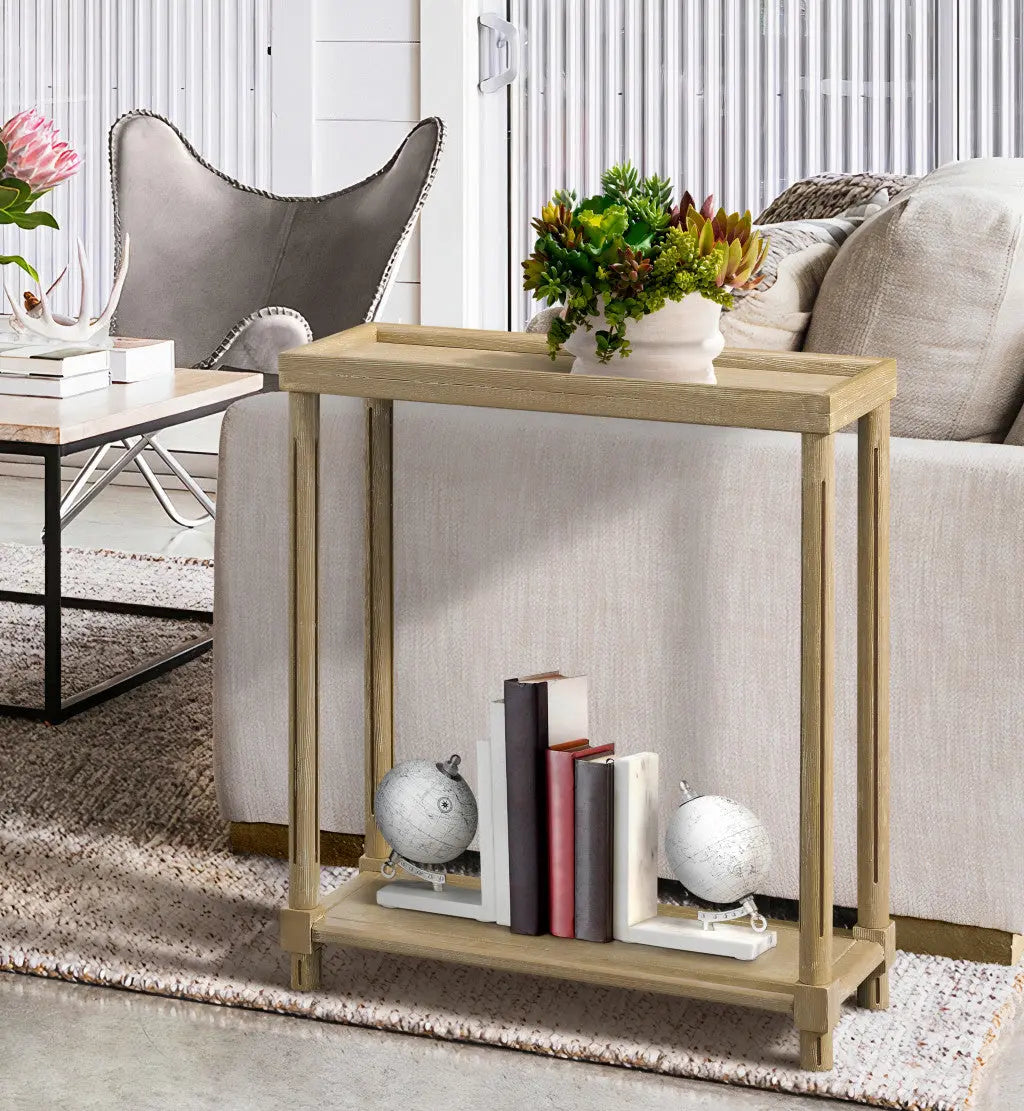 Set Of Two 24" Oak Brown Wood Rectangular End Tables With Shelf Homeroots Living Room