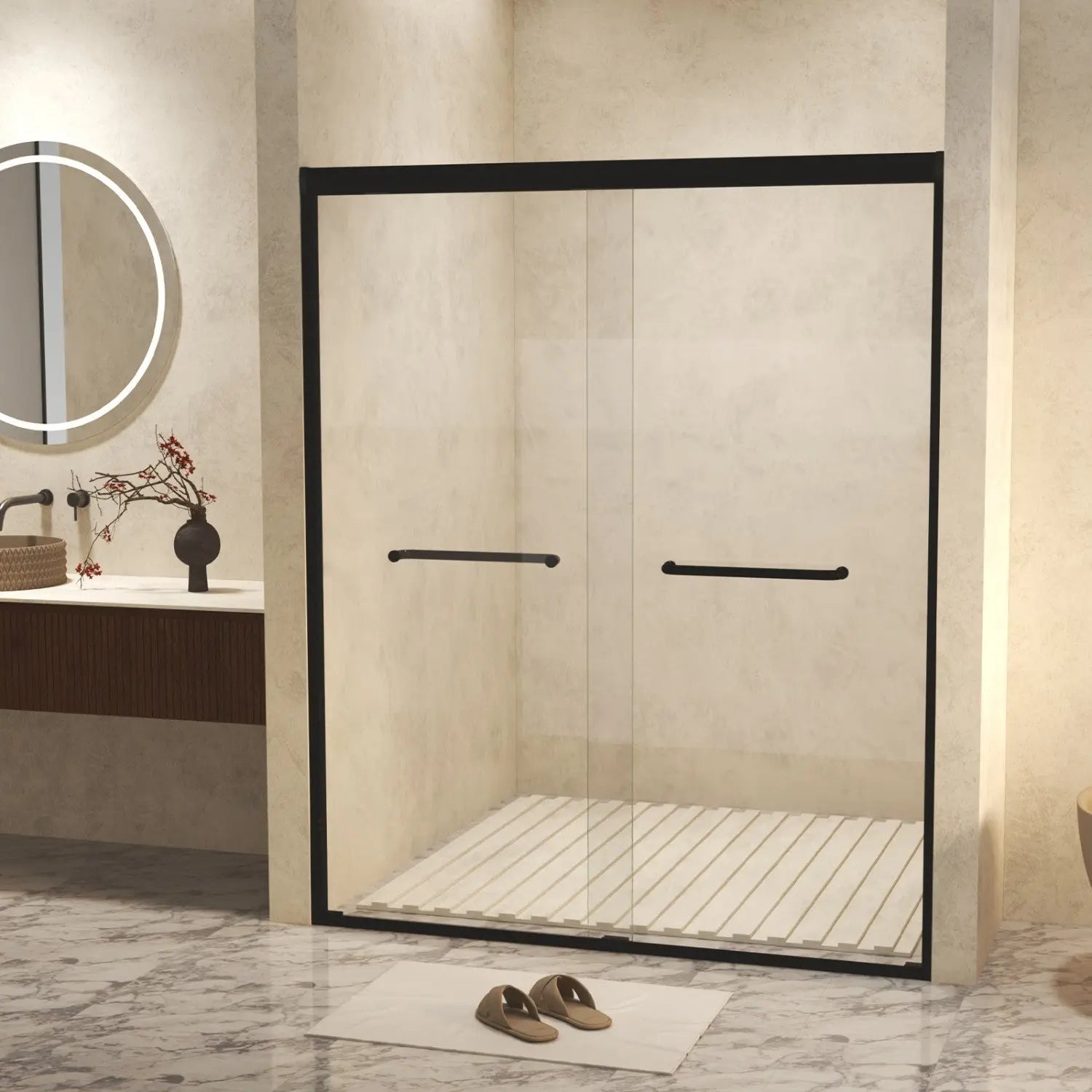 Set Of Two Aluminum and Tempered Glass Shower Doors Homeroots Bed & Bath