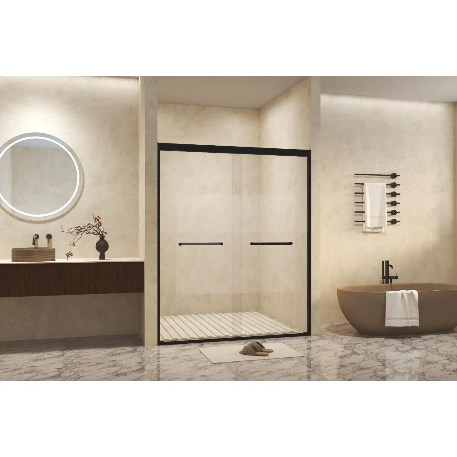 Set Of Two Aluminum and Tempered Glass Shower Doors Homeroots Bed & Bath