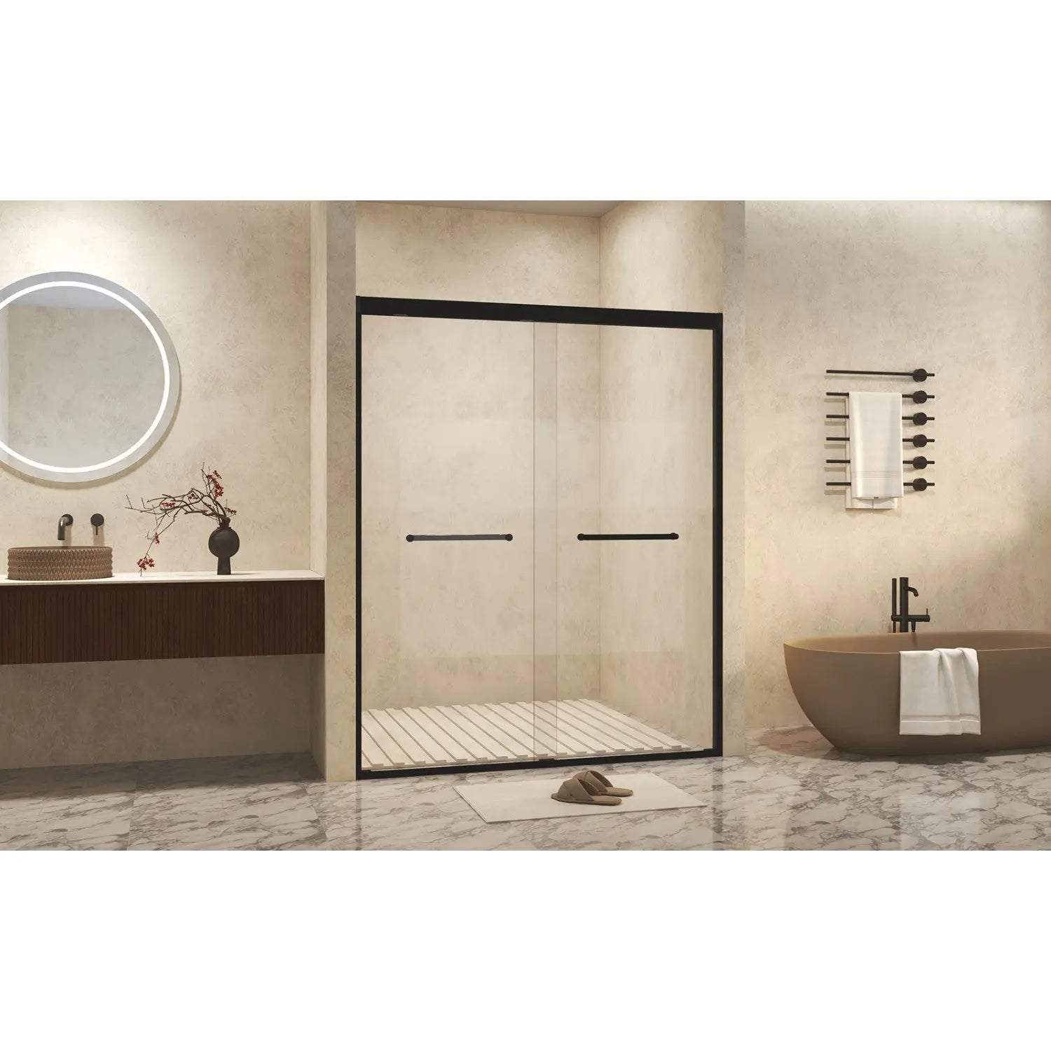 Set Of Two Aluminum and Tempered Glass Shower Doors Homeroots Bed & Bath