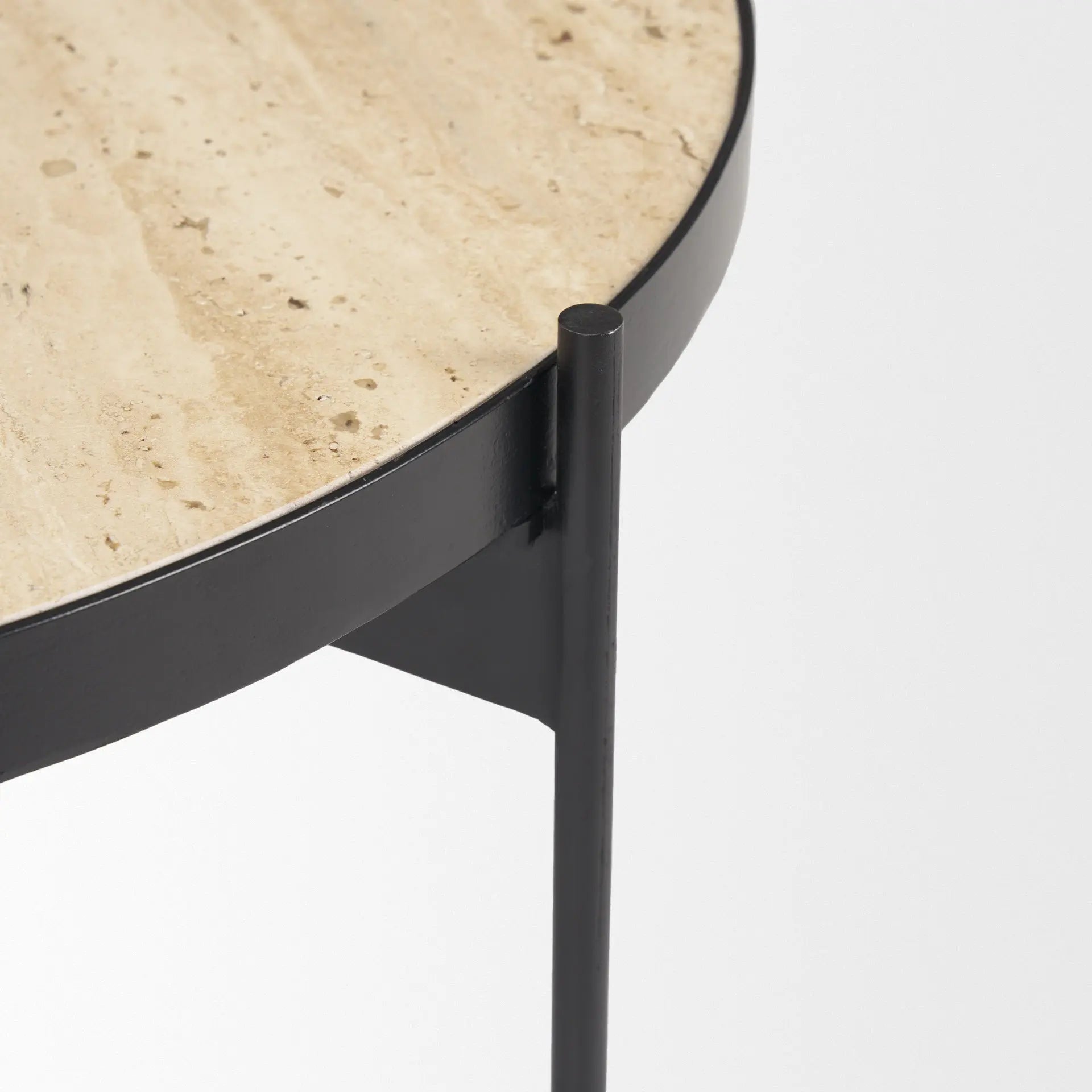 Set Of Two Beige and Black Stone and Iron Round Nested Coffee Tables Homeroots Living Room