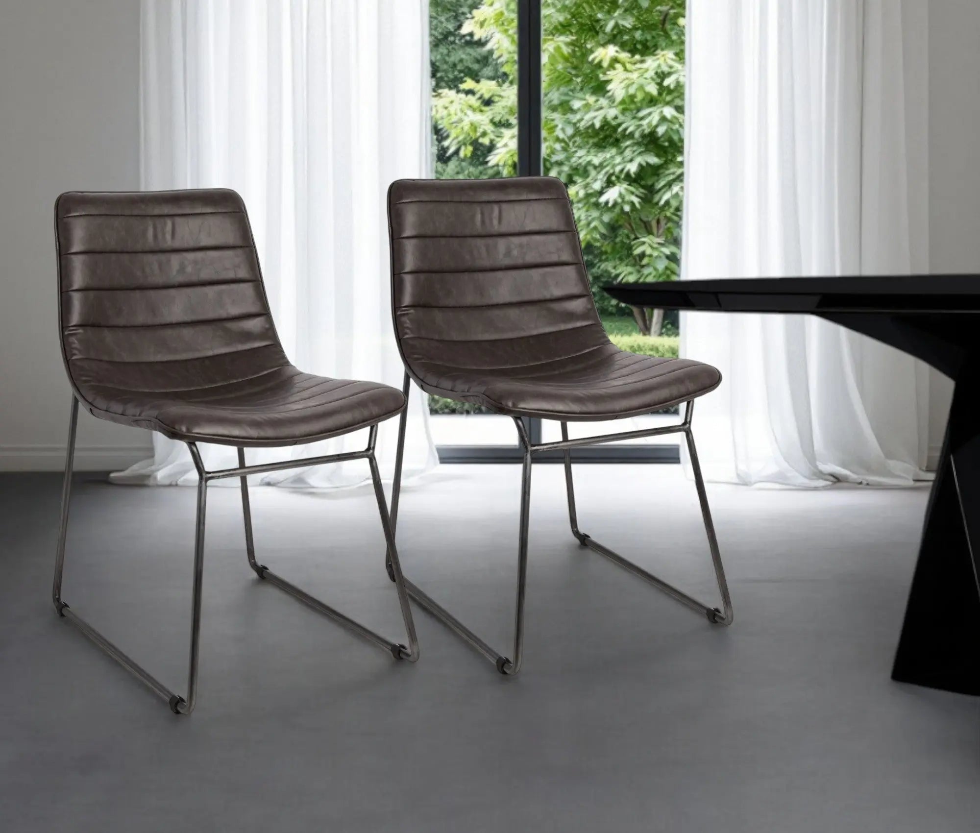 Set Of Two Black Upholstered Faux leather Side Chairs Homeroots Kitchen & Dining