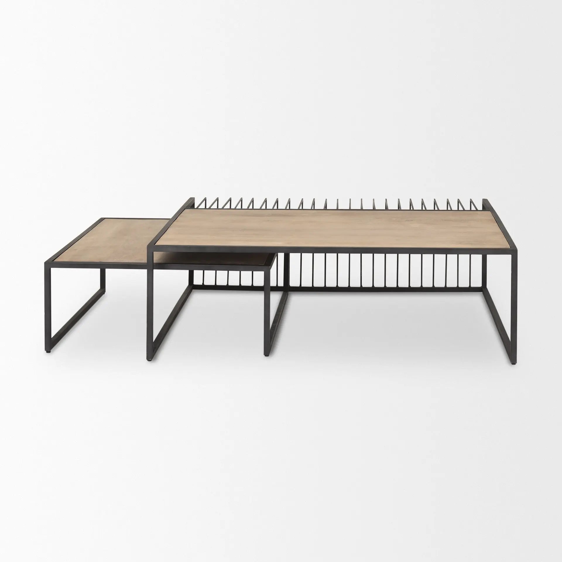 Set Of Two Brown and Black Solid Wood and Iron Square Frame Nested Coffee Tables Homeroots Living Room